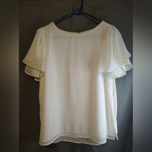 Vince Camuto Short Ruffle Sleeve Ivory Scoop Neck Women's Blouse